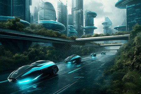 未来科技新能源汽车城市背景图片
