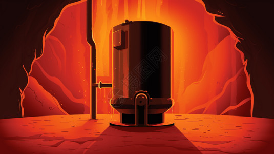 山洞里的地热热水器漫画插图背景图片