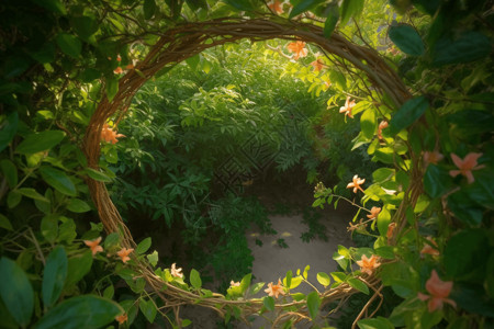 植物背金银花花园拱门背背景