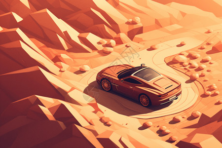 沙漠路上的汽车图片