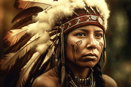 卡通印第安头饰印第安人原住民背景
