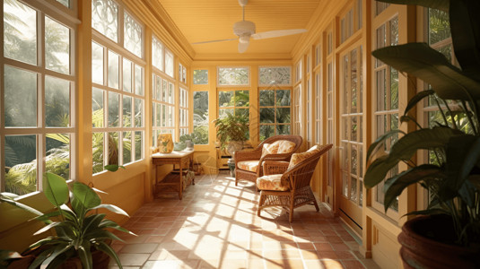 热带风格的日光室背景图片