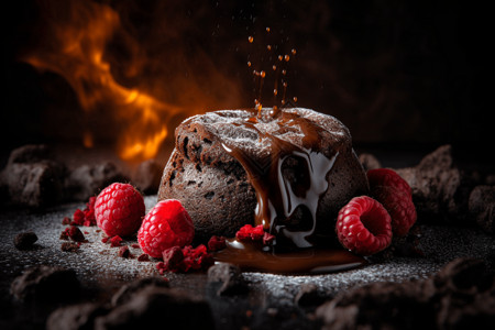 巧克力熔岩爆浆的巧克力蛋糕背景