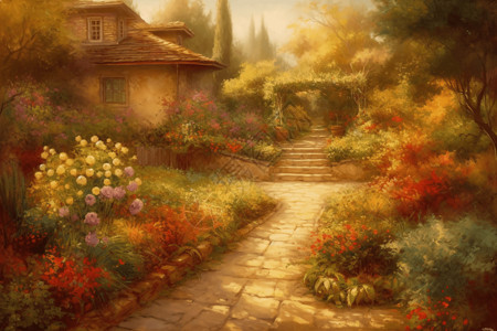 油画风格的迷人花园图片