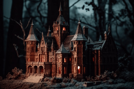 吸血鬼城堡城堡外的森林设计图片
