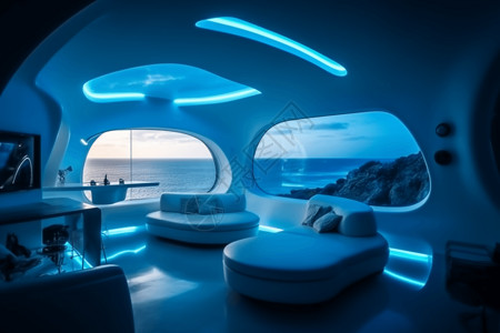 海上度假屋现代化构想的冰屋插画