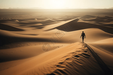 沙滩奔跑广阔的沙漠中的人设计图片