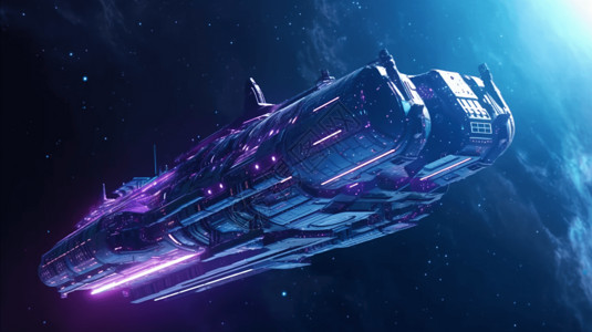 蓝紫色的宇宙飞船背景图片