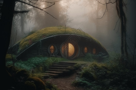 梦幻童话森林小屋背景图片