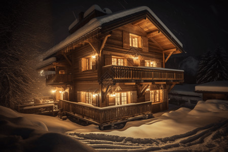 屋子夜景被雪覆盖的屋子插画