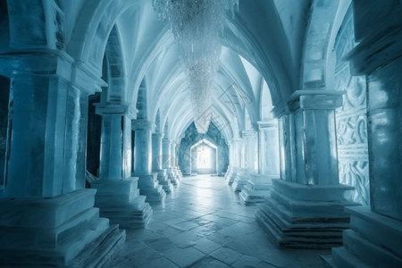 厄堡冰雪城堡华丽的走廊设计图片