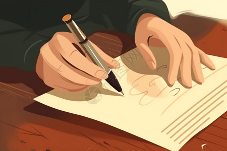 手写信纸用钢笔在纸上写字的人插画