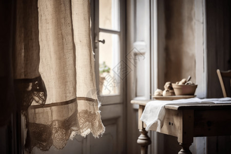 法式乡村亚麻材质的窗帘背景