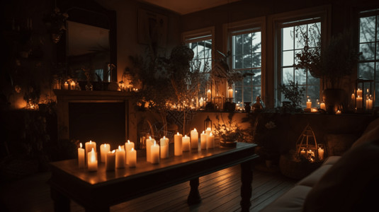 摆满蜡烛的客厅高清图片