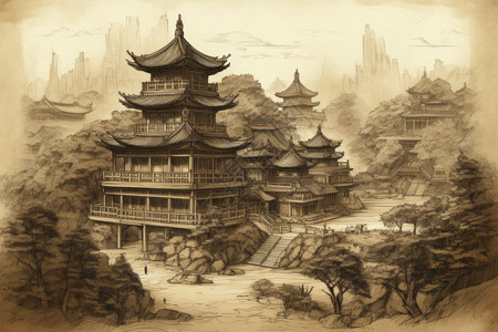 古代传统的阁楼背景图片