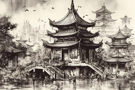 宏伟的中国馆背景图片