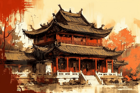红色的中国建筑背景图片