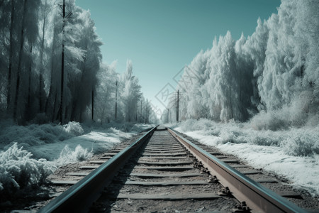 穿过雪火车冬天的铁轨背景