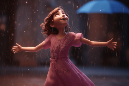 卡通连衣裙雨中跳舞的女人设计图片