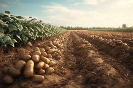 在农田中马铃薯收获设计图片