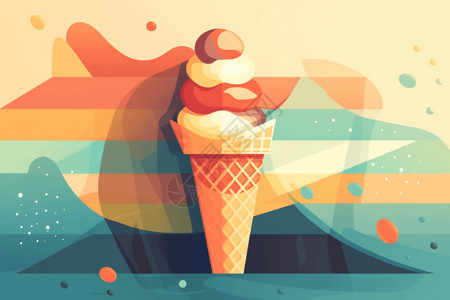 多彩的背景前的奶油冰淇淋高清图片