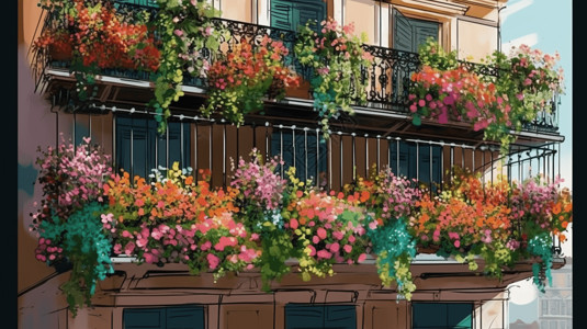 阳台吊篮上的植物背景