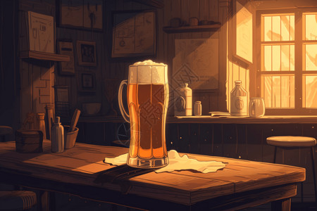 昏暗的酒吧昏暗舒适的酒吧里的啤酒插画
