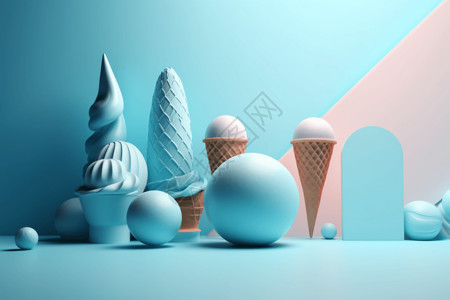 奶油冰淇淋美味冰爽的冷冻冰淇淋设计图片