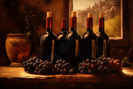 水果庄园葡萄酒和葡萄插画