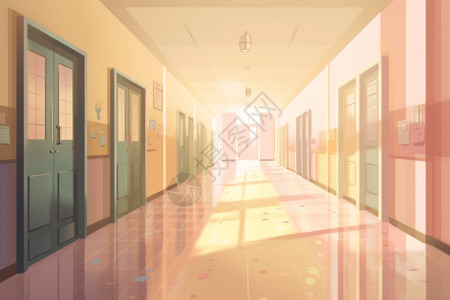 校园长廊学校安静的走廊插画