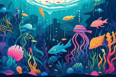 多彩的海洋生物背景图片