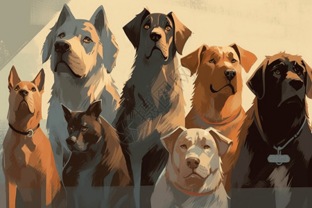 犬科动物忠诚的一群狗插画
