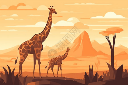 非洲草原上的长颈鹿背景图片
