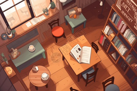 咖啡店一角书房一角插画插画