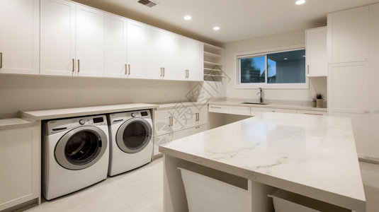 洗衣机水龙头白色橱柜和洗衣机背景