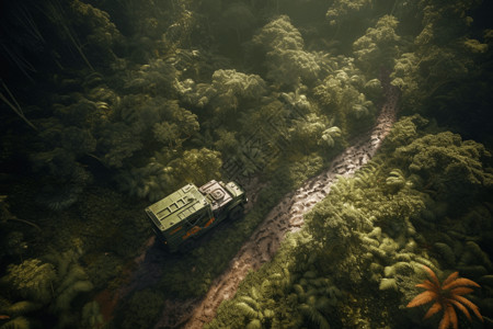 行驶在丛林中的全地形自动驾驶卡车图片