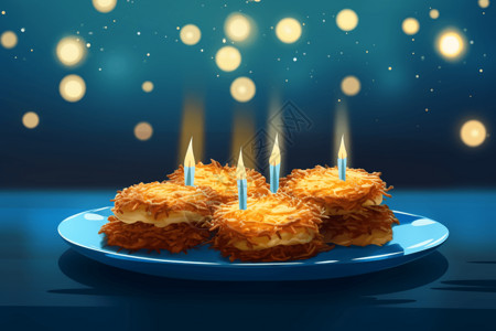 椰子蛋糕光明节和蜡烛插画