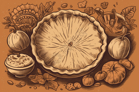 饼派手绘南瓜派的食材插画