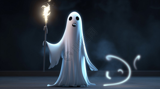 万圣节卡通人物幽灵的发光拐杖设计图片