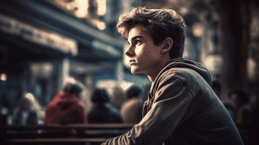 男孩头像素材少年在城市街角背景