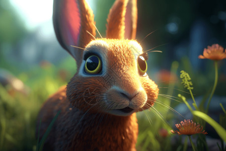 兔子眼睛草地上的卡通野兔设计图片