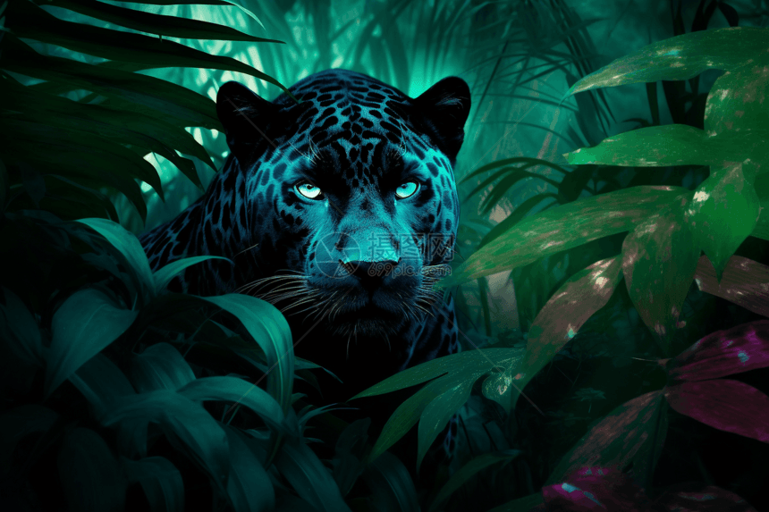 夜景森林的黑豹图片