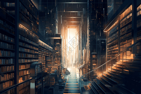 未来城市的图书馆背景图片