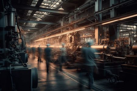 工厂的工人和机械背景图片