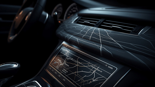 车透视图导航系统在汽车控制台上背景
