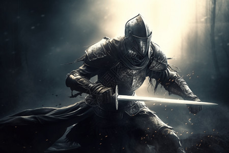高举剑准备战斗的英雄骑士图片
