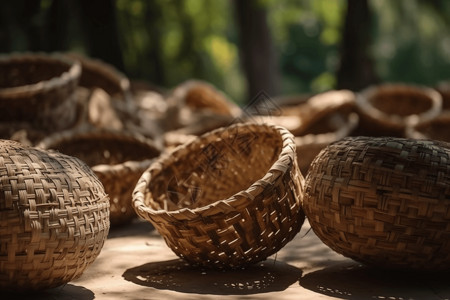 乡下的棕榈叶编织篮子图片