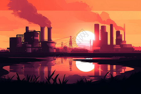 工业废气工厂污染的环境插画