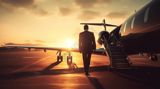 私人衣橱一位商人登上私人飞机插画