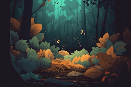 森林的树枝和树叶的特写背景图片